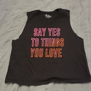 Black Graphic Muscle Tank with Pink & Orange Lettering